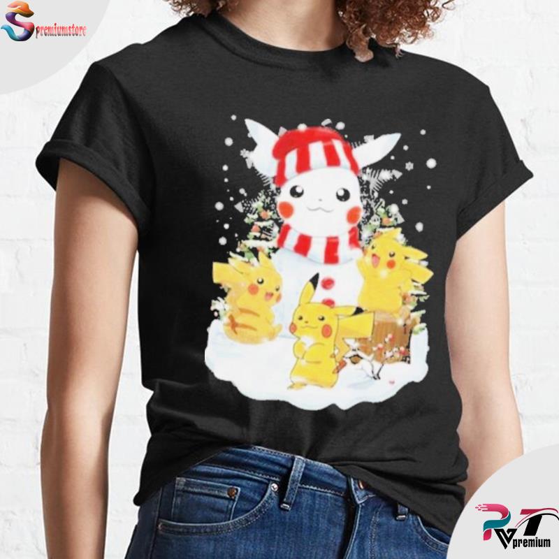 New Pikachu Snowman Christmas Holiday T shirt S-5XL