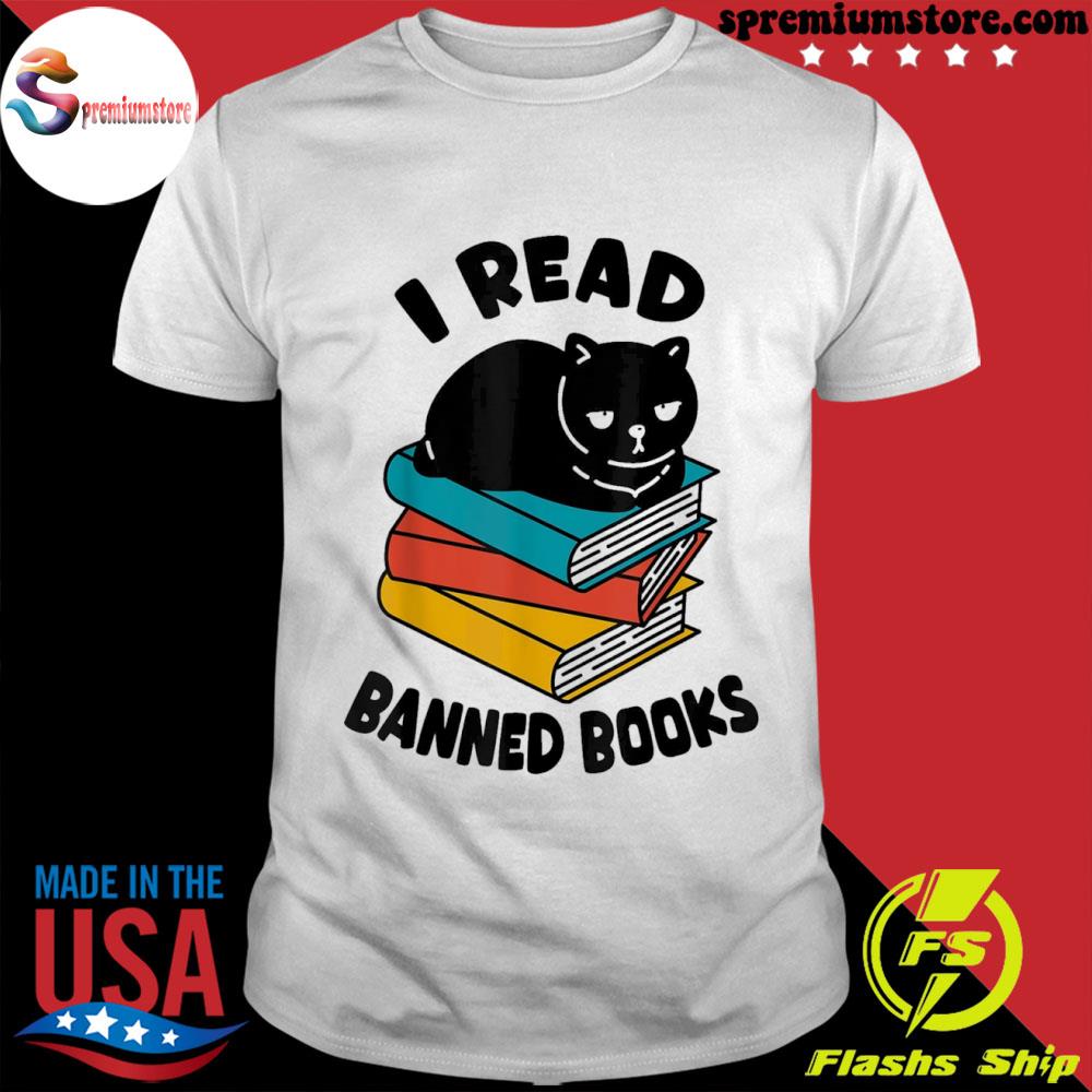 I read banned books black cat reader bookworm shirt