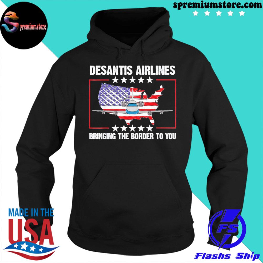 Top DeSantis Airlines Funny USA Flag T-Shirt hoodie-black