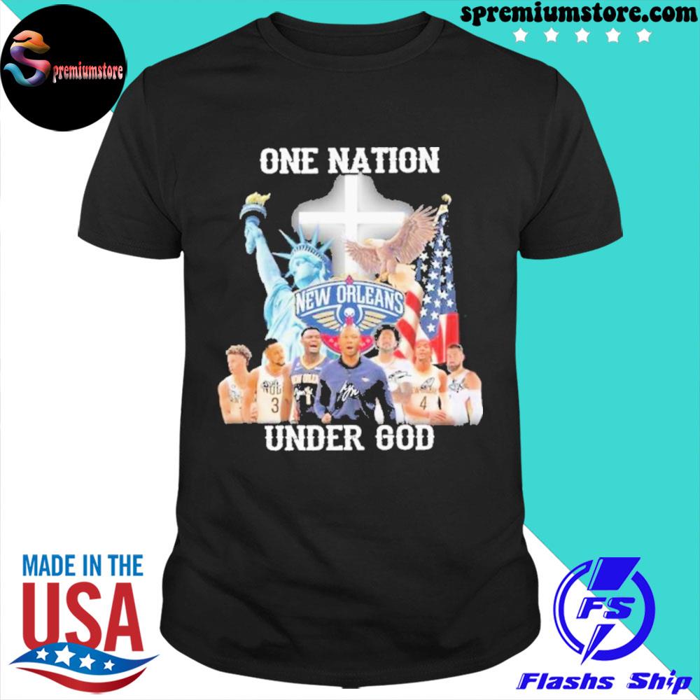 Official one Nation Under God New Orlean Pelicans Signatures Shirt