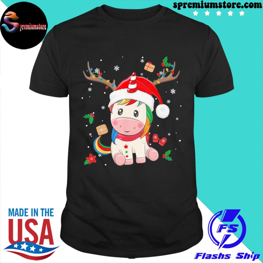 Official cute Christmas Shirt for Girls Kids Xmas Unicorn Deer Santa T-Shirt