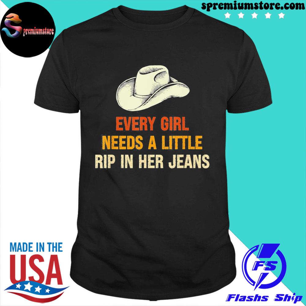Official every Girl Needs A Little Rip In Her Jeans Vintage Retro T-Shirt