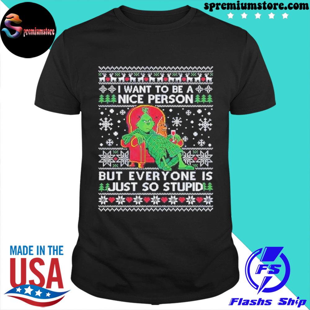 Official grinch and dog I want to be a nice person but every one is just so stupid Ugly Christmas sweater