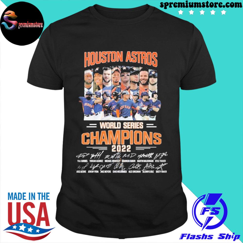 Official houston astros world series champions 2022 team player signatures shirt