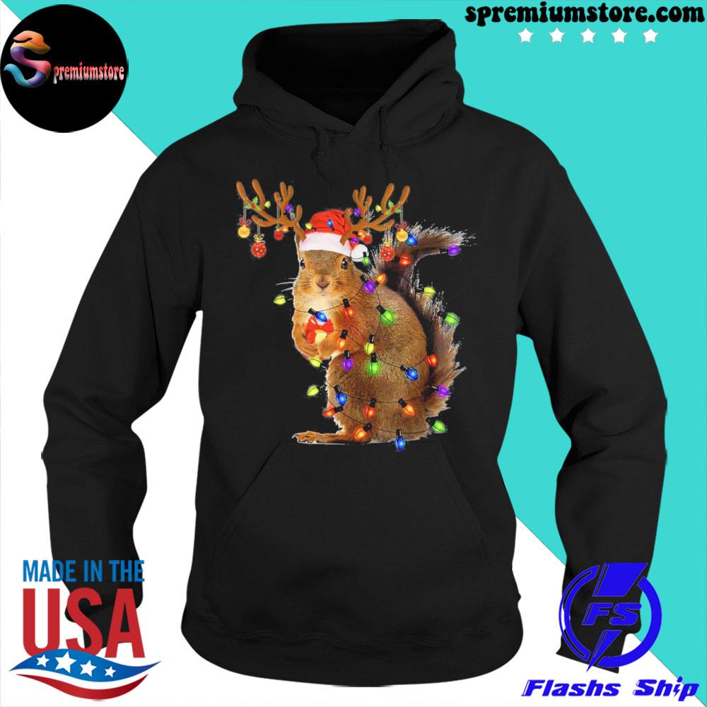 Official squirrel Christmas tree lights reindeer santa hat xmas s hoodie-black