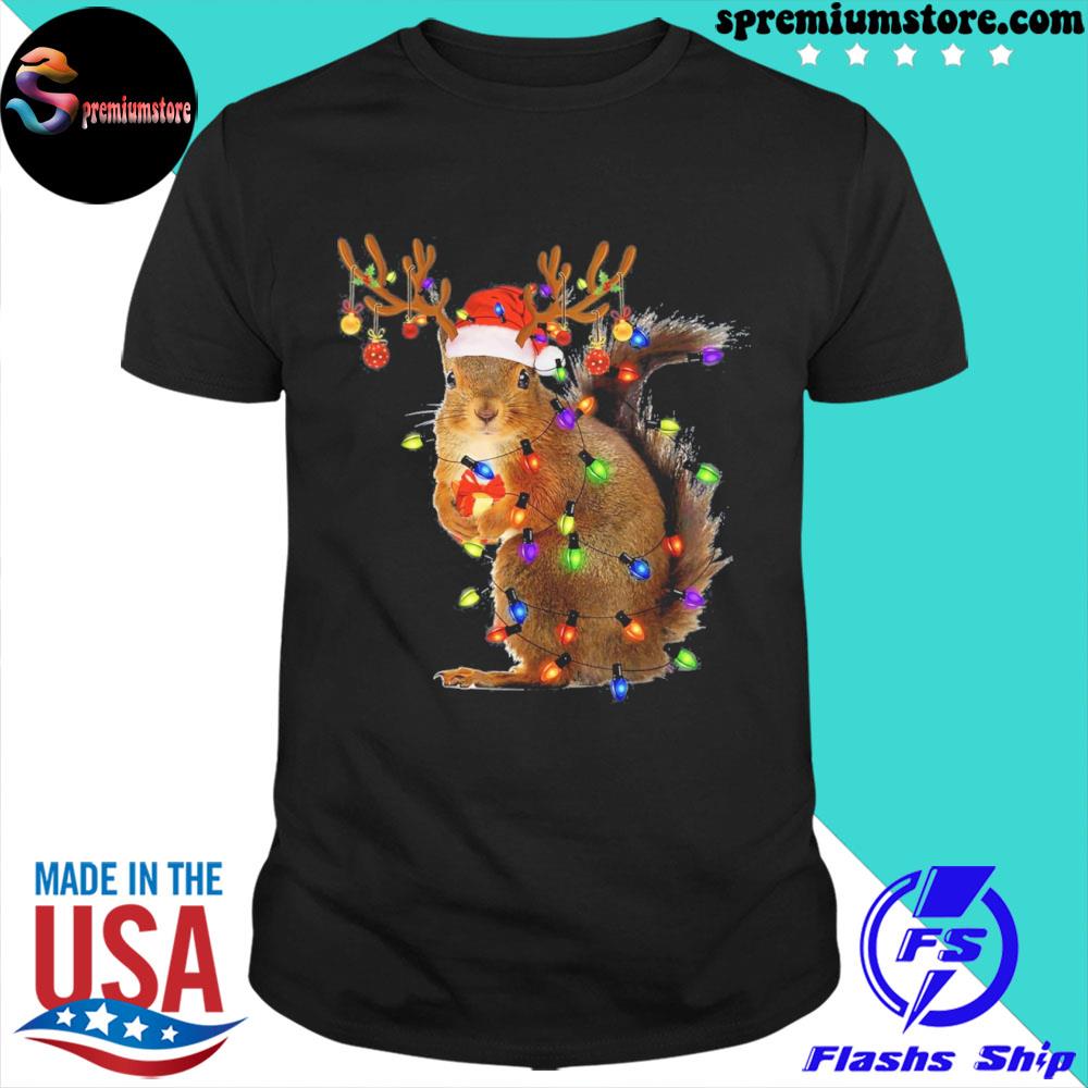 Official squirrel Christmas tree lights reindeer santa hat xmas shirt